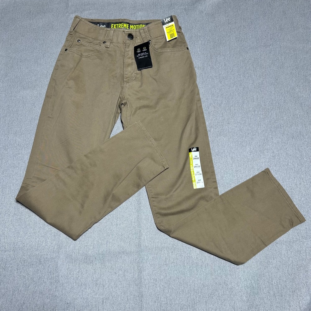 Lee Mens Extreme Motion Straight Tapered Leg Pants 29x32 Brown Chino Performance